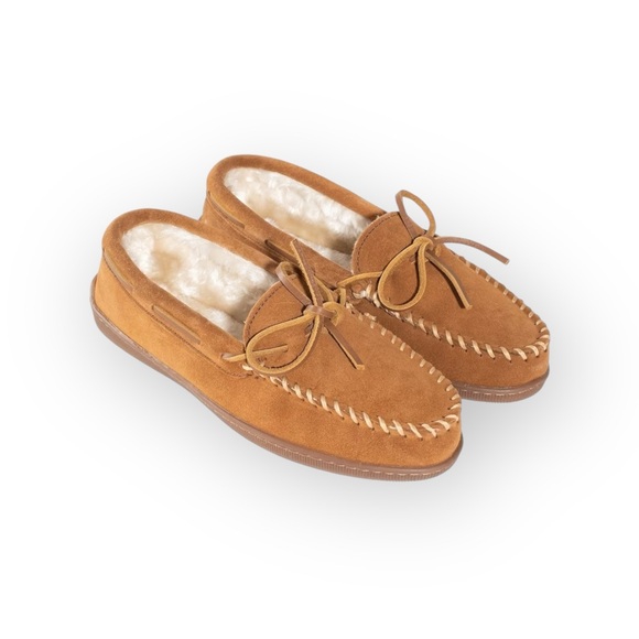 new Minnetonka ✦ Hardsole Suede Fur Lined Mocassin Slip On Loafer ✦ Brown 12 - Picture 15 of 16